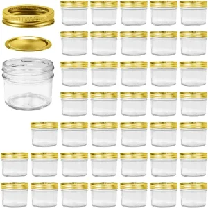 4 oz Clear Glass Jars With Lids And Bands (Golden)