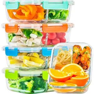 5-Pack Glass Food Storage Containers with Divided Compartments