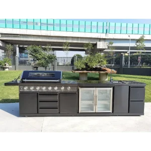 3 Piece Island Electric and Propane BBQ Black Stainless Steel Grill