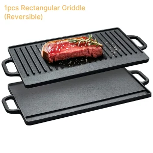 Cast Iron Reversible Griddle Grill Pan with Handles
