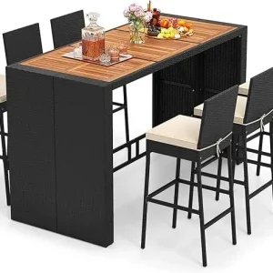 7-piece Patio Wicker Bar Set